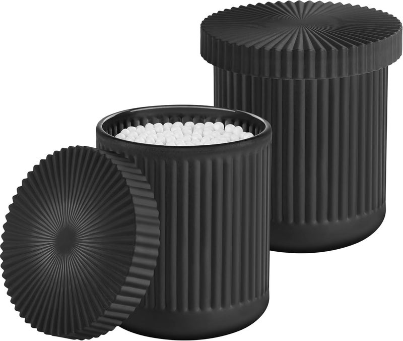 MKOSAB Glass Bathroom Organizer Set for Men, 2 Pack Bathroom Accessories, Bathroom Decor for Cotton Swabs, Cotton Balls, Pads, Floss Picks – Husband Birthday Gift Ideas, Gifts for Men(Black) - Image 1